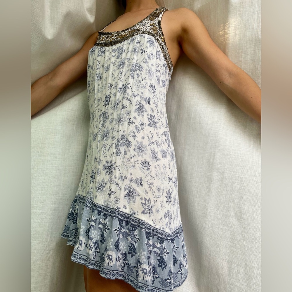 Altar’d State blue and white high/low razorback dress